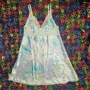 Lace Trimmed Chemise - Blue and Green Floral
